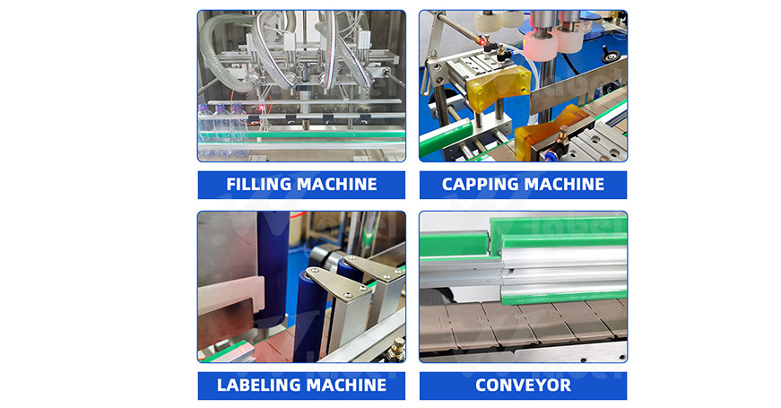 4 Heads Fully Automatic Liquid Filling Capping Heat Shrinking Production Line